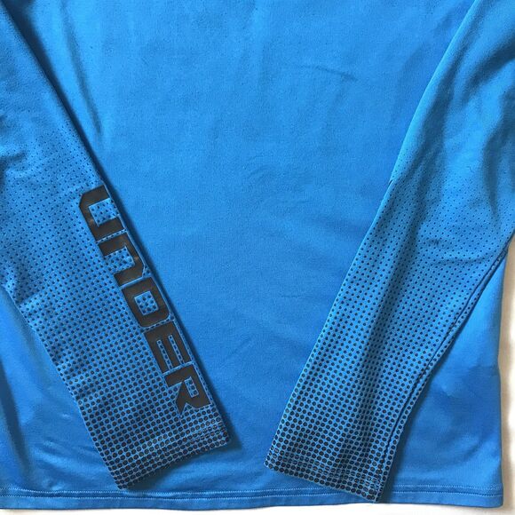 YXL Under Armour Cold Gear Fitted Shirt Mock Turtleneck Aqua Blue Black 1259678 - Picture 5 of 9